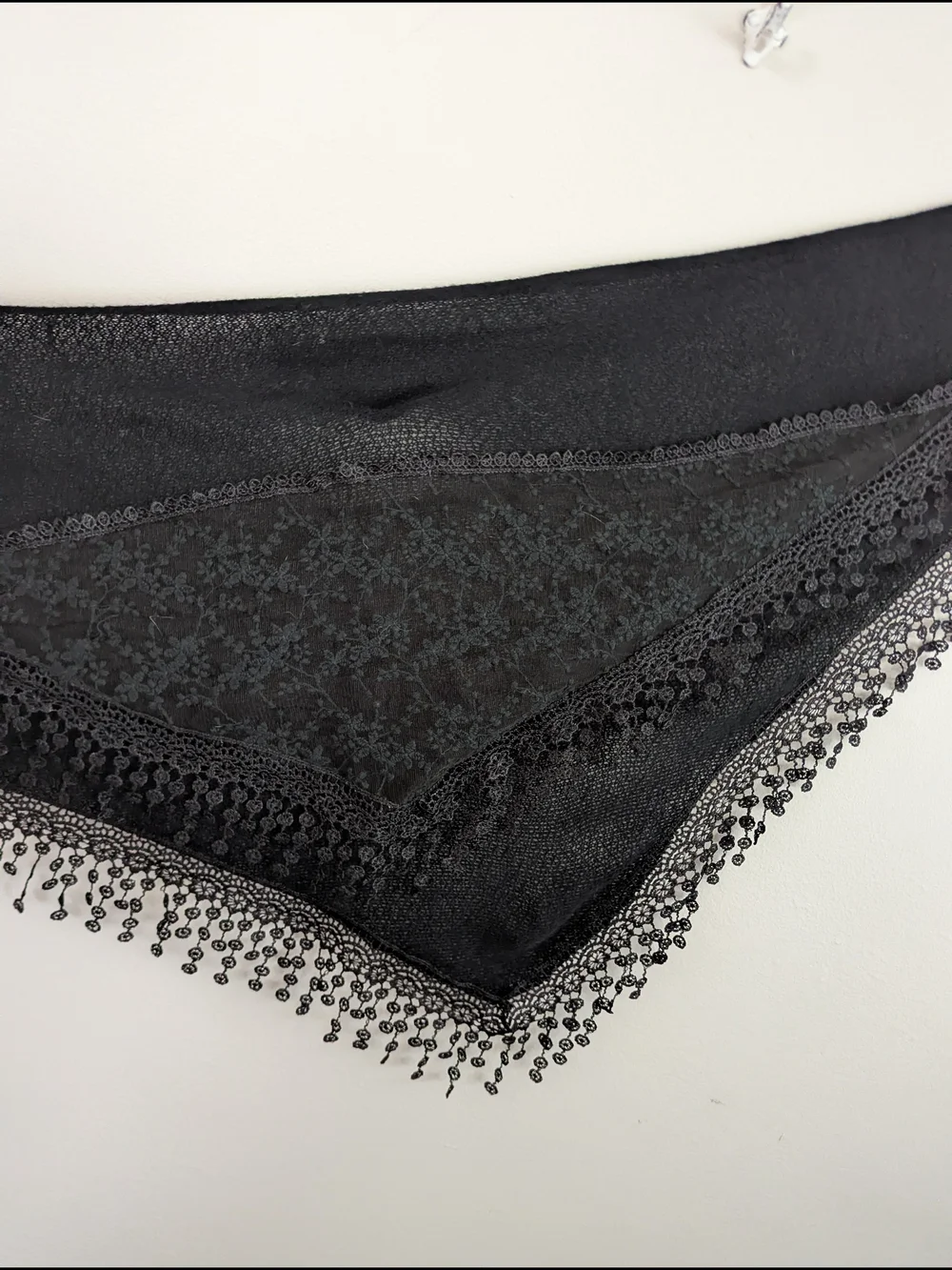 Black Lace Fringe Triangle Wrap Scarf - Women Accessories